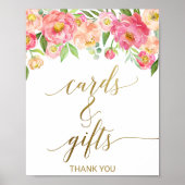 Poster Peach and Pink Peony Flowers Cartes et cadeaux (Devant)