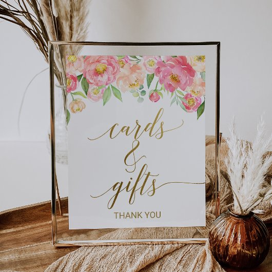 Poster Peach and Pink Peony Flowers Cartes et cadeaux