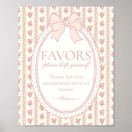 Poster Peach & Beige Vintage Fancy Floral Favors Sign (Devant)