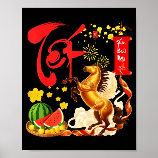 Poster Peach Blossom Vietnamese Lunar New Year Horse 2026 (Devant)