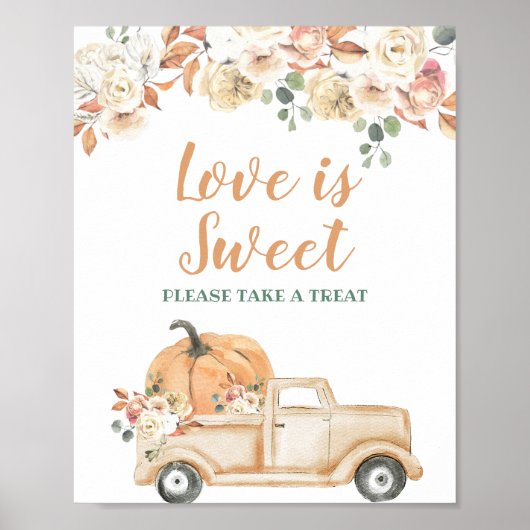 Poster Peach Citrouille Rustic Truck Love is Sweet Sign (Devant)