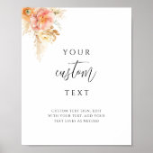 Poster Peach Delal Floral Mariage Sign avec texte personn (Devant)