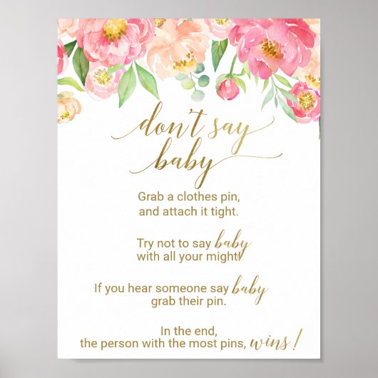 Poster Peach et Pink Peony Flowers ne disent pas Baby Sig (Devant)