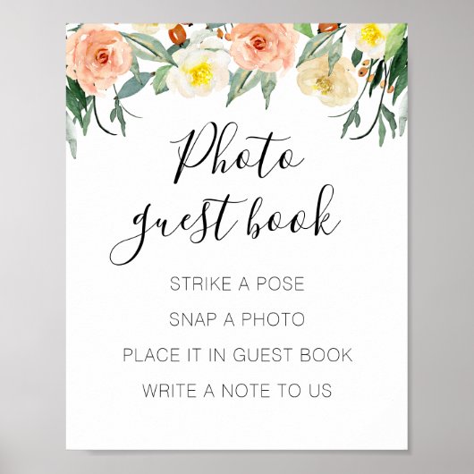 Poster Peach Floral Photo Invité Book Mariage Sign (Devant)