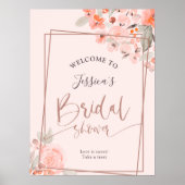 Poster Peach floral rose or accueil douche nuptiale (Devant)
