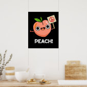 Poster Peach Funky Peace Fruit Pun Dark BG (Cuisine)
