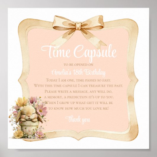 Poster Peach Gingham Bunny 1st Birthday Sign (Devant)