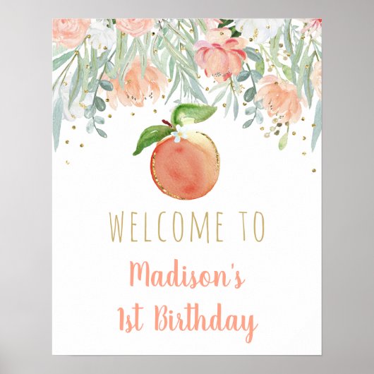 Poster Peach Gold Floral Anniversaire Bienvenue (Devant)