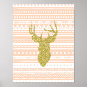 Poster Peach Gold Nursery Décor Deer Motif tribal