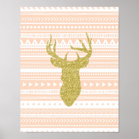 Poster Peach Gold Nursery Décor Deer Motif tribal (Devant)