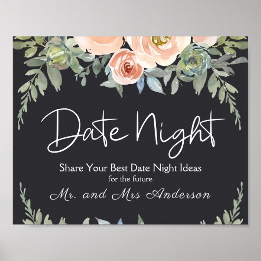 Poster Peach Green Navy Pastel Floral Date Nuit (Devant)