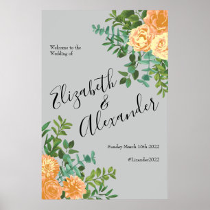 Poster Peach Grey Mariage Spring Floral