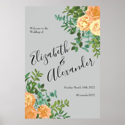 Poster Peach Grey Mariage Spring Floral (Devant)