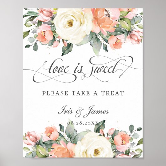 Poster Peach Ivory rose Floral L'amour est doux Prenez un (Devant)