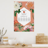 Poster Peach Pink Peonies Fleurs Mariage Seating Chart (Cuisine)