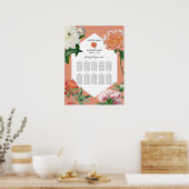 Poster Peach Pink Peonies Fleurs Mariage Seating Chart (Cuisine)