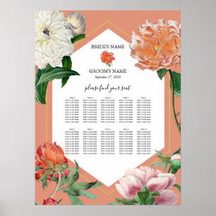 Poster Peach Pink Peonies Fleurs Mariage Seating Chart