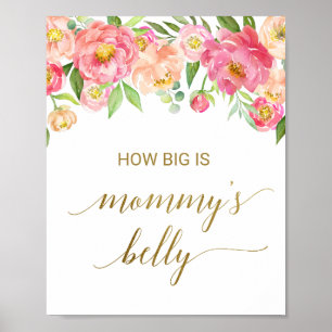Poster Peach & Pink Peony Flower How Big Is Mommy's Belly