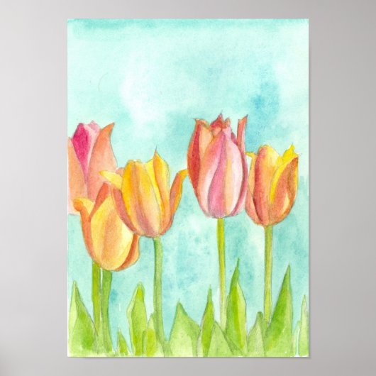 Poster Peach Pink Tulip Pastel Aquarelle Fleurs (Devant)