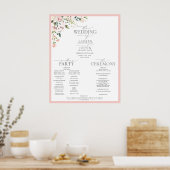 Poster Peach Pink Watercolor Programme de mariage floral (Cuisine)