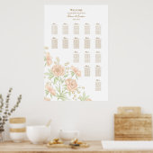 Poster Peach Rose Wedding Seating Chart (Cuisine)