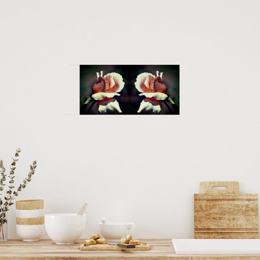 Poster Peach Rosebud Flower Close Up Mirror Abstrait (Cuisine)