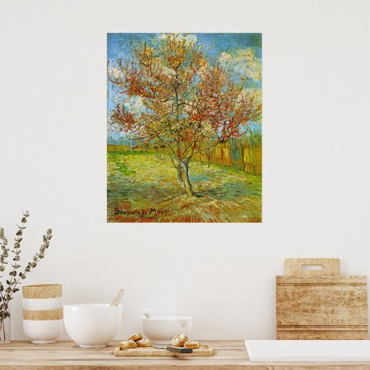 Poster Peach Tree rose en fleurs par Vincent van Gogh (Cuisine)