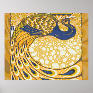 Poster Peacock Antique Vintage Coloré