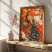 Poster Peacock Art Nouveau sur Orange Floral