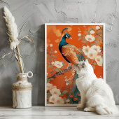 Poster Peacock Art Nouveau sur Orange Floral