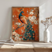 Poster Peacock Art Nouveau sur Orange Floral