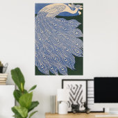 Poster Peacock Art Nouveau vintage Imprimer, Bleu Rétro (Bureau à domicile)