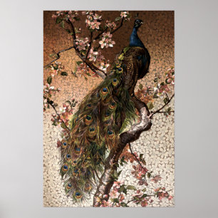 Poster Peacock Art Nouveau vintage sur arbre à fleurs