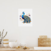 Poster Peacock Avec Fleurs Violettes (Cuisine)