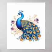 Poster Peacock Avec Fleurs Violettes (Devant)