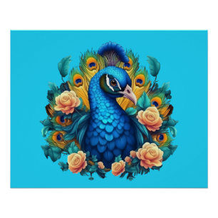 Poster Peacock Avec Roses Peach