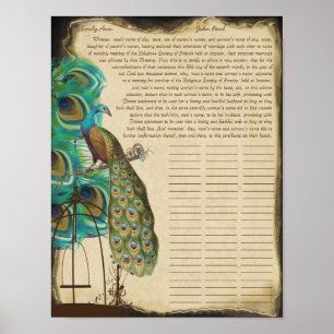 Poster Peacock Bird Cage Print Quaker Certificat Mariage