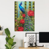 Poster Peacock Bleu en Rose et Fern Garden (Bureau à domicile)