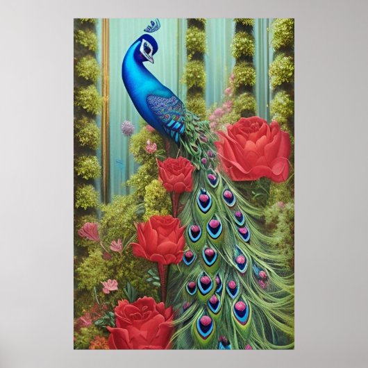 Poster Peacock Bleu en Rose et Fern Garden (Devant)