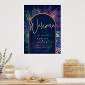 Poster Peacock Blue Jewel Tones Floral Gold Texte Mariage (Cuisine)