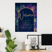 Poster Peacock Blue Jewel Tones Floral Gold Texte Mariage (Bureau à domicile)