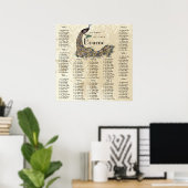 Poster Peacock Damask Wedding Seating Chart 12 Tables (Bureau à domicile)