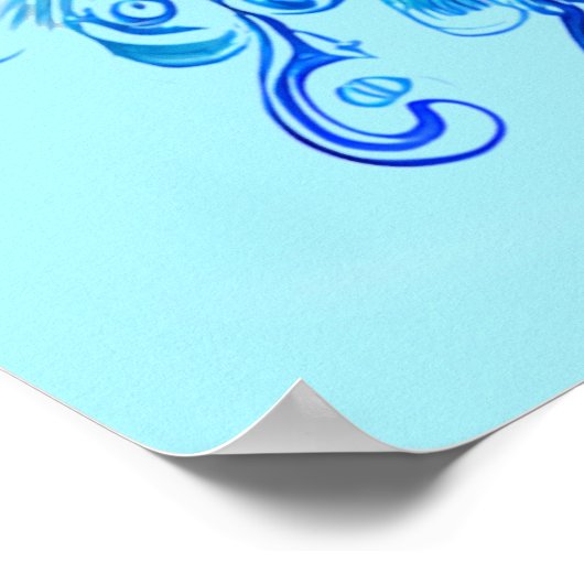 Poster Peacock en bleu turquoise et cobalt (Coin)