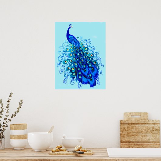 Poster Peacock en bleu turquoise et cobalt (Cuisine)
