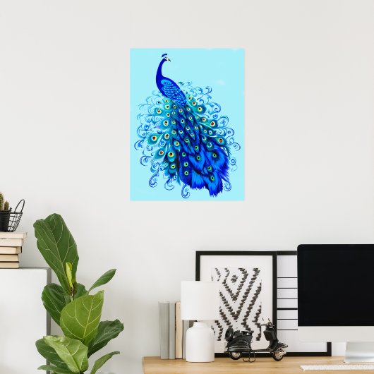 Poster Peacock en bleu turquoise et cobalt (Bureau à domicile)