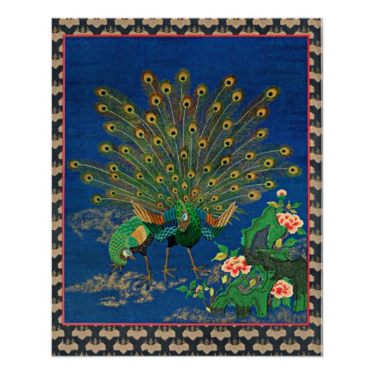 Poster Peacock et Peahen, illustration japonaise, (Devant)