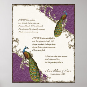 Poster Peacock & Etchings vintages - Mariage Personnalisé