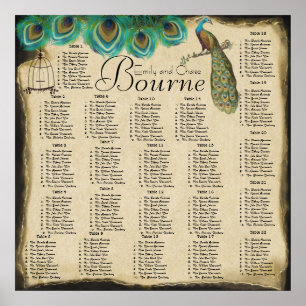 Poster Peacock Feather Bird Cage Reception Carte de siège