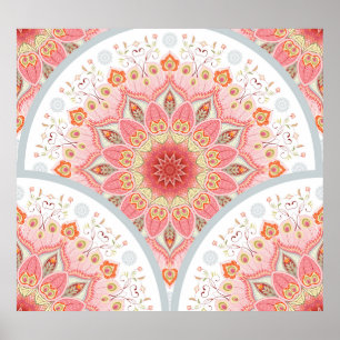 Poster Peacock Feathers, Floral Round Ornament.
