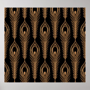 Poster Peacock Feathers, Luxury Oriental Motif.